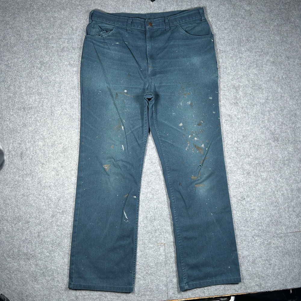 Dickies Denim Pants Mens 38x32 Blue Workwear Distressed Painter VTG